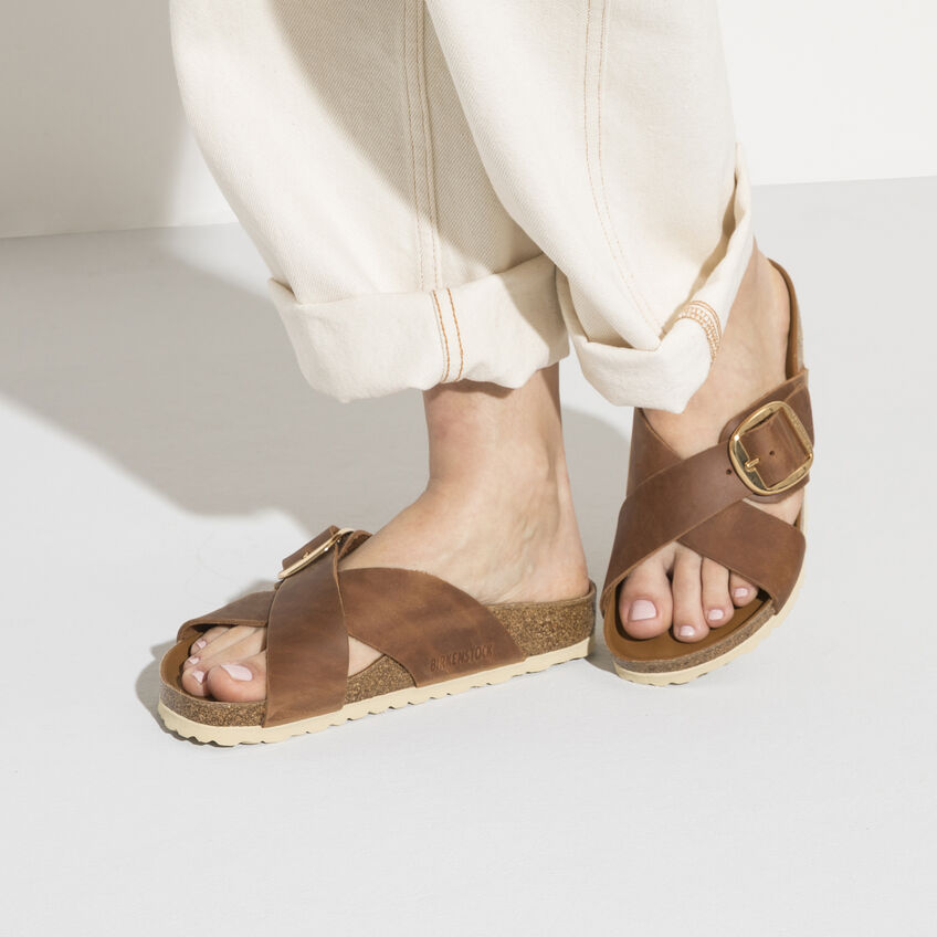 Siena Big Buckle Dames Slippers Cognac Narrow-fit