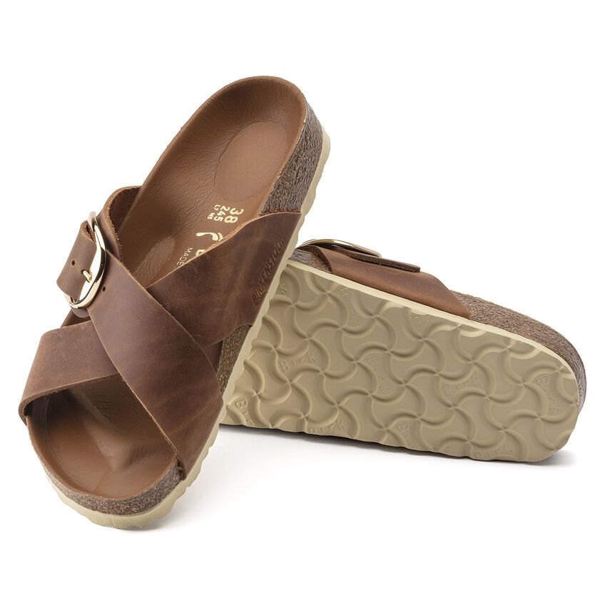 Siena Big Buckle Dames Slippers Cognac Narrow-fit