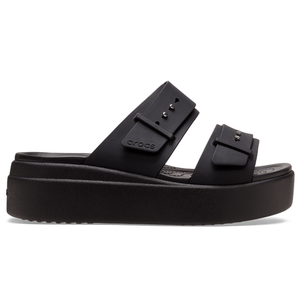 Brooklyn Buckle Low Wedge Dames Slippers Black