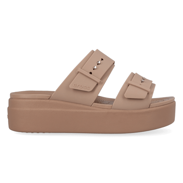 Brooklyn Buckle Low Wedge Dames Slippers Latte