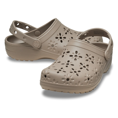 Classic Floral Cut Out Clogs Taupe