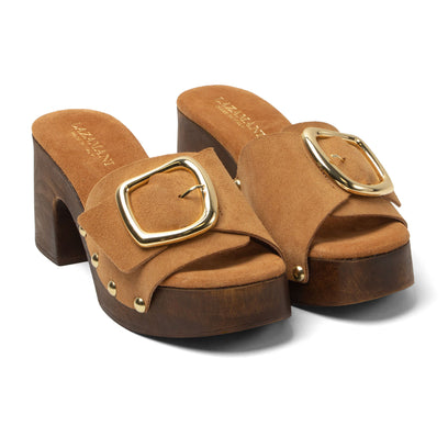 Celia Dames Clogs Suede Cuoio