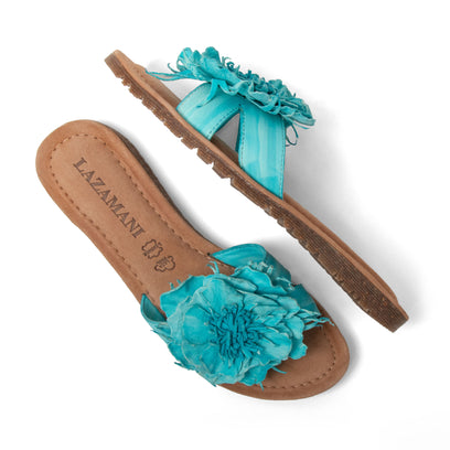 Zinnia Dames Slippers Leer Turquoise