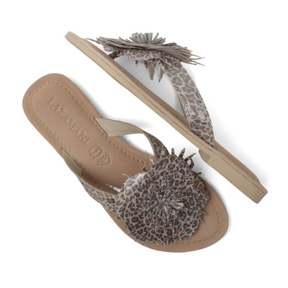 Nomi Dames Teenslippers Suede Silver Leopard