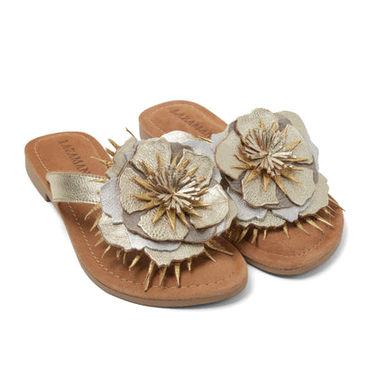 Hilde Dames Teenslippers Leer Gold