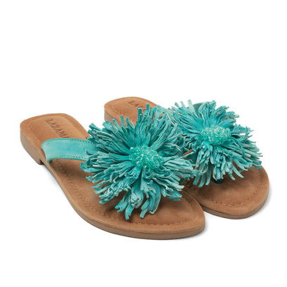 Roza Dames Teenslippers Leer Turquoise