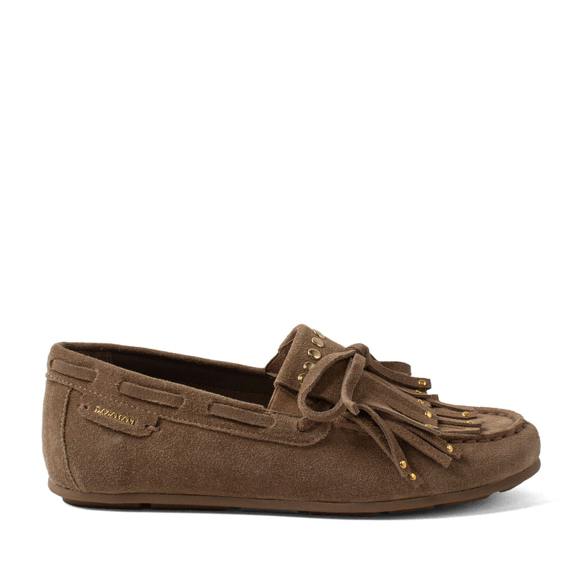 Belle Dames Mocassins Suede Khaki