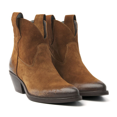 Gigi Dames Enkellaarsjes Suede Cognac