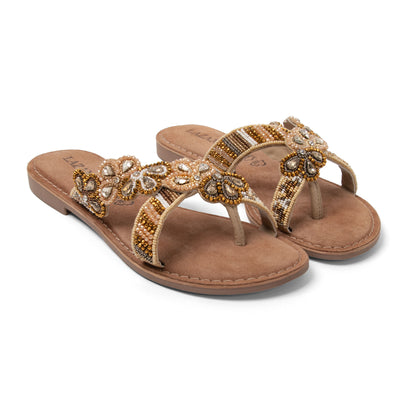 Perla Dames Slippers Leer Beige