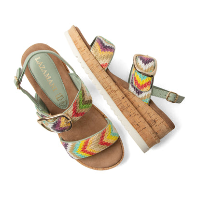 Carla Dames Sandalen Raffia Green