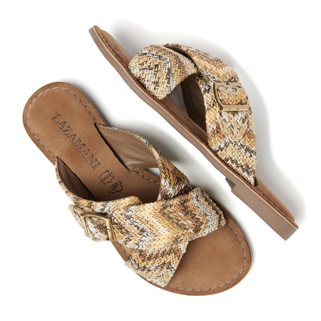 Mia Raffia Dames Slippers Beige