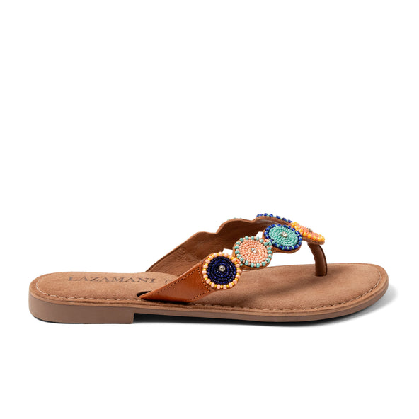 Luna Dames Slippers Leer Tan/Multi