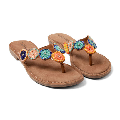 Luna Dames Slippers Leer Tan/Multi