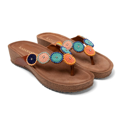 Mara Dames Slippers Leer Tan/Multi