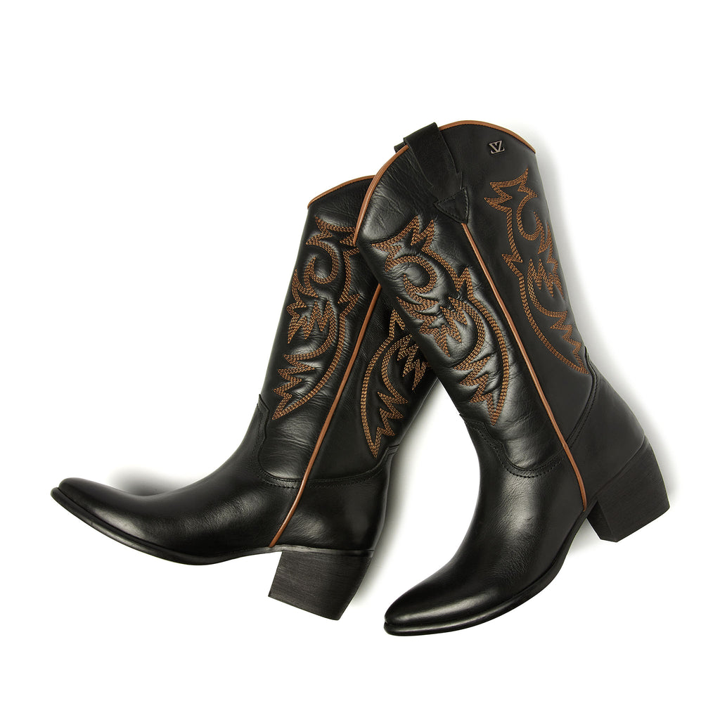 Gisele Dames Cowboy Laarzen Leer Black