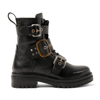 Abby Dames Biker Boots Leer Black