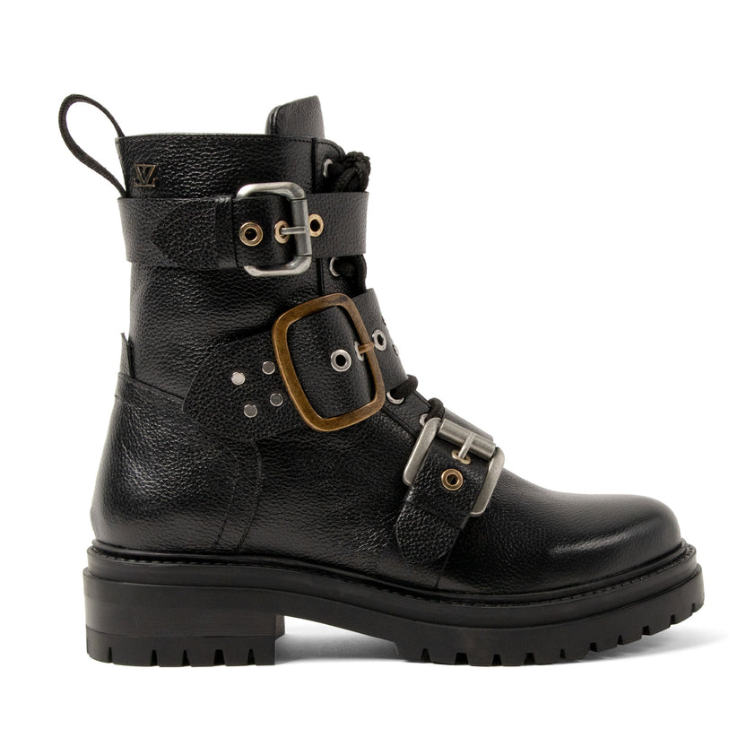 Abby Dames Biker Boots Leer Black