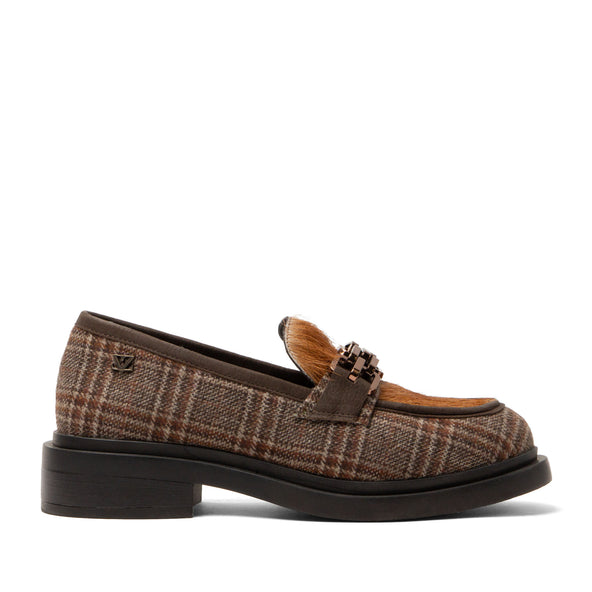 Oxford Dames Loafers Tartan Cognac