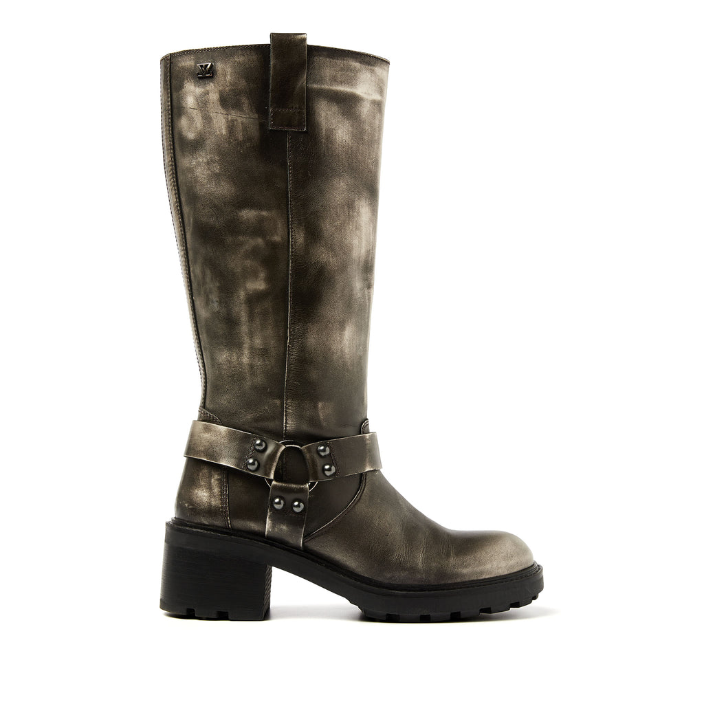 Salome Dames Biker Boots Leer Pewter