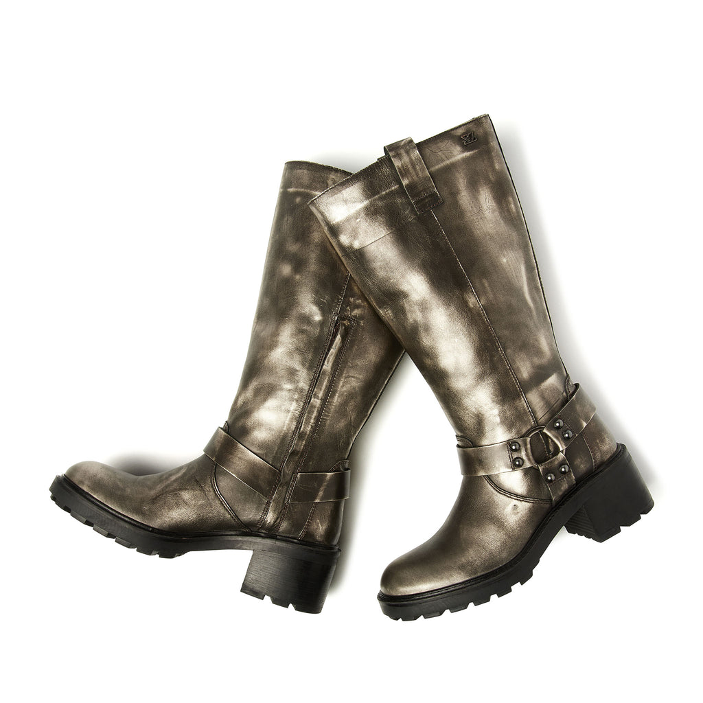 Salome Dames Biker Boots Leer Pewter