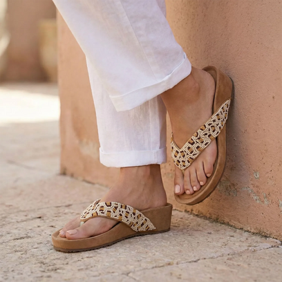Liv Dames Teenslippers Leer Offwhite