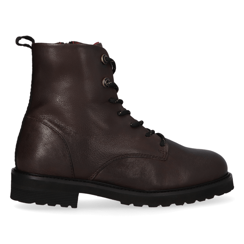 HEN 01.02 Dames Enkellaarsjes Leer Dark Brown