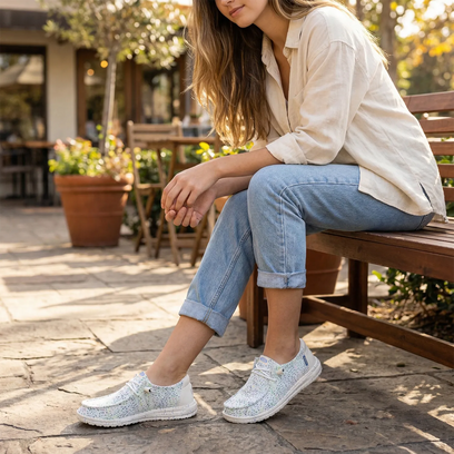 Wendy Stretch Speckle Dames Instappers White/Multi