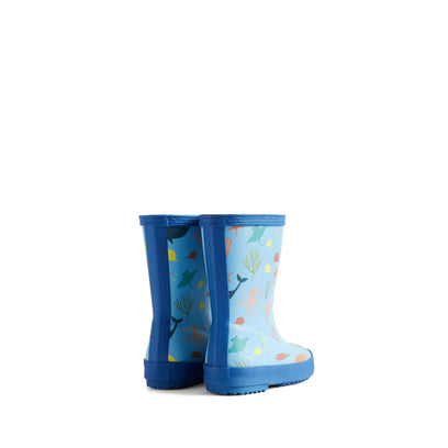 Original Kids First Ocean Print Wellington Boots Amplifying Blue/Dragonfly Blue