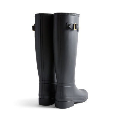 Women's Refined Gold Trim Tall Wellington Boots Black
