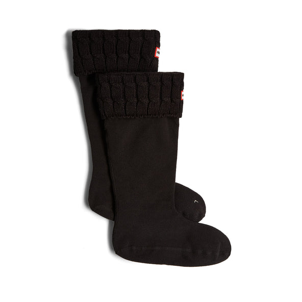 Recycled 6 Stitch Cable Cuff Tall Boot Socks Hunter Black