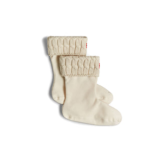 Recycled 6 Stitch Cable Cuff Short Boot Socks Hunter White
