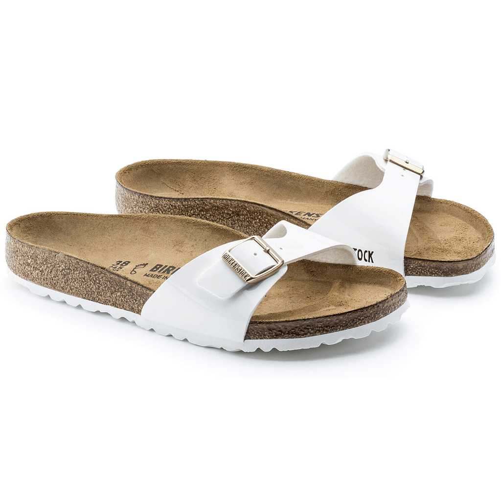 Madrid Dames Slippers White Patent Narrow-fit