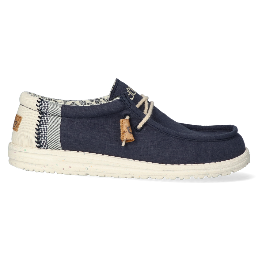 Wally Linen Natural Heren Instappers Navy