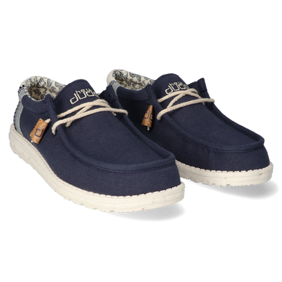 Wally Linen Natural Heren Instappers Navy