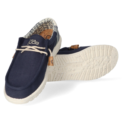 Wally Linen Natural Heren Instappers Navy