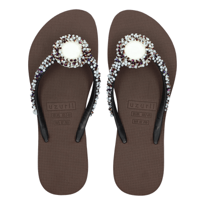 Precious Deluxe Whitebrown Dames Slippers Coffee