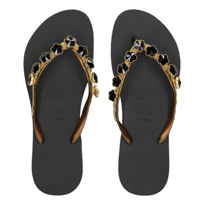 Black Flower Dames Slippers Black