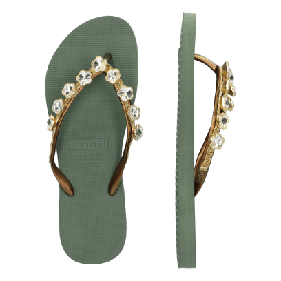 Crystal Flower Dames Slippers Army Green