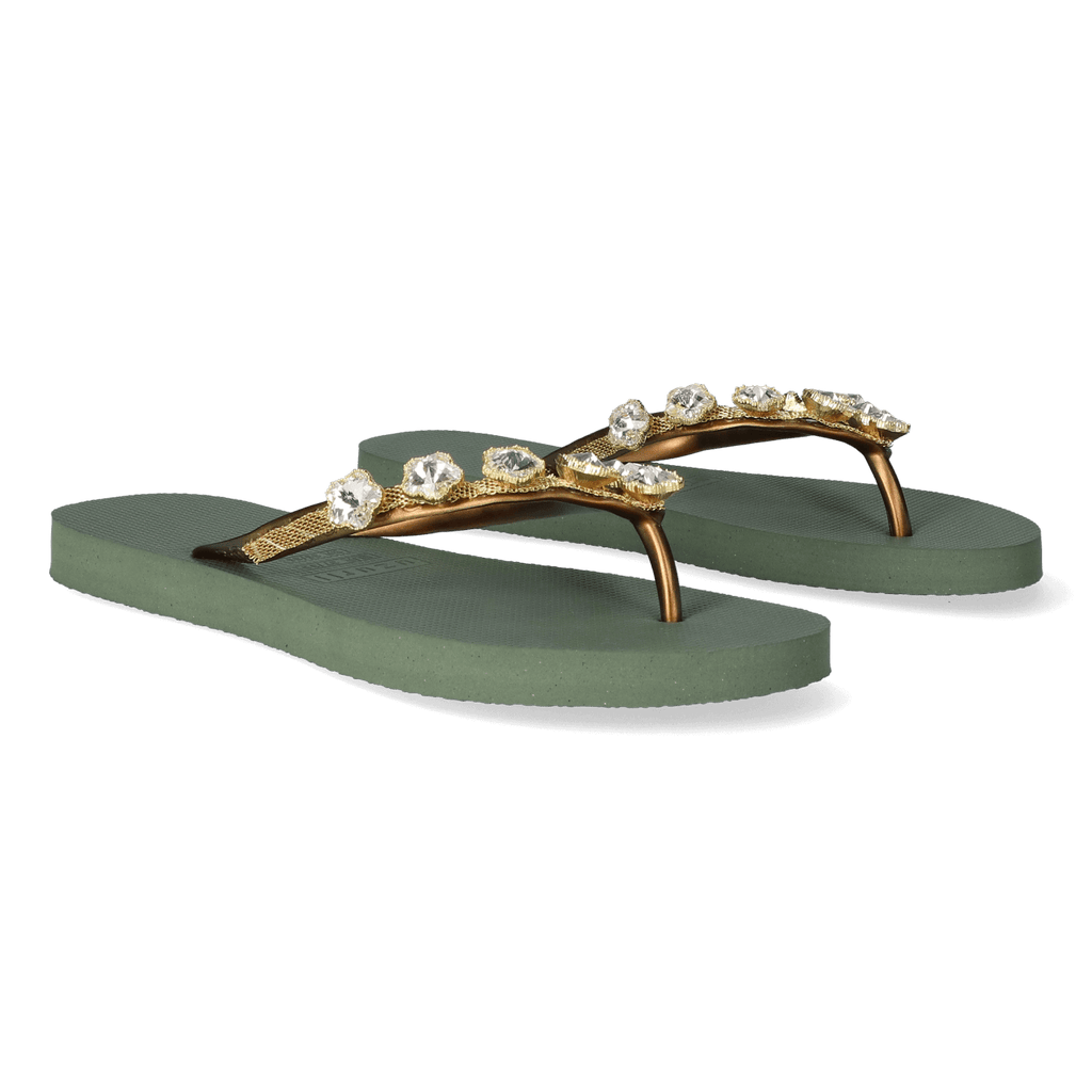 Crystal Flower Dames Slippers Army Green