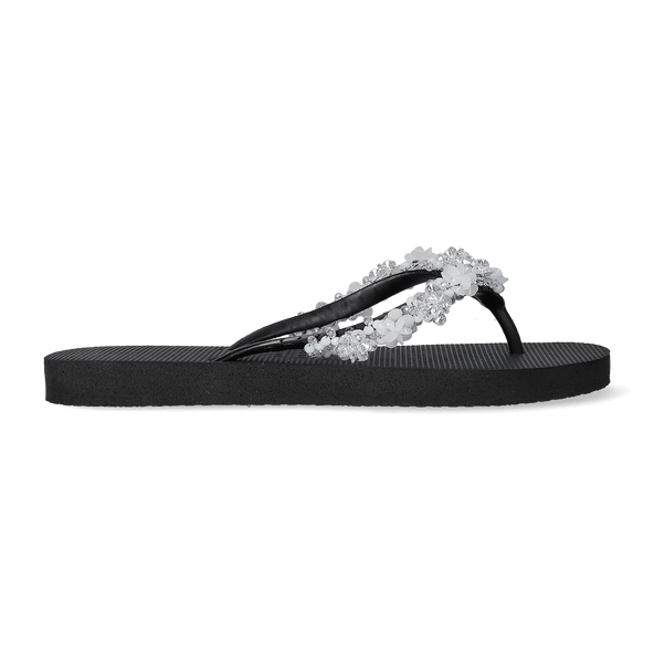 Precious Bloom White Dames Slippers Black