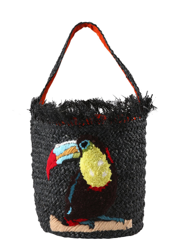 Raffia Toucan Large Strandtas Dames Black