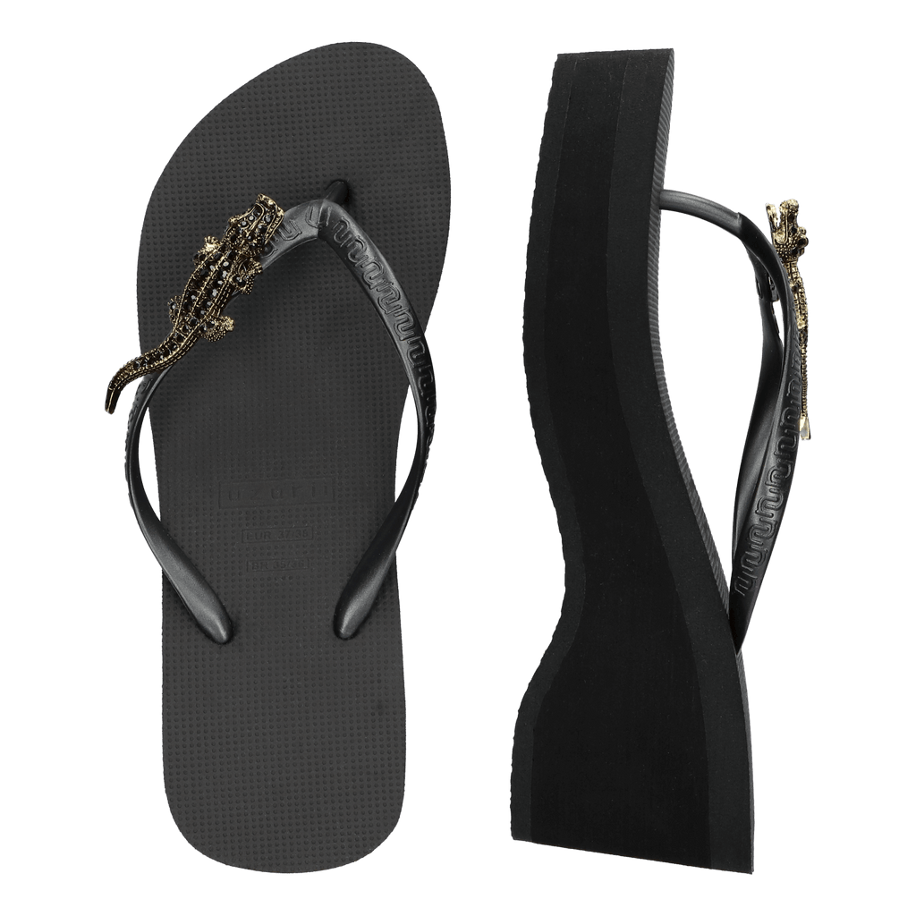 Black Crocodile Switch High Heel Dames Slippers Black