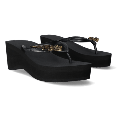 Black Crocodile Switch High Heel Dames Slippers Black