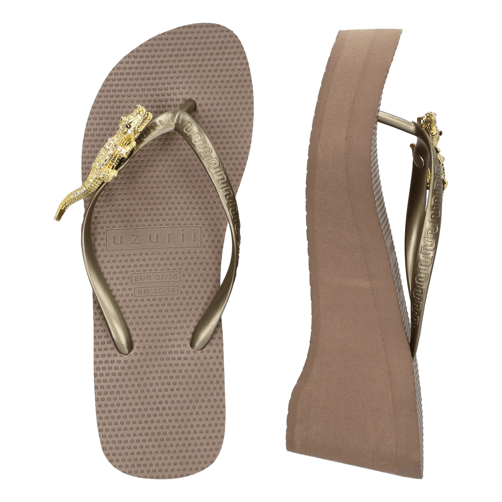 Gold Crocodile Switch High Heel Dames Slippers Taupe