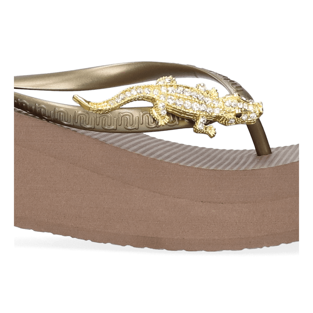 Gold Crocodile Switch High Heel Dames Slippers Taupe