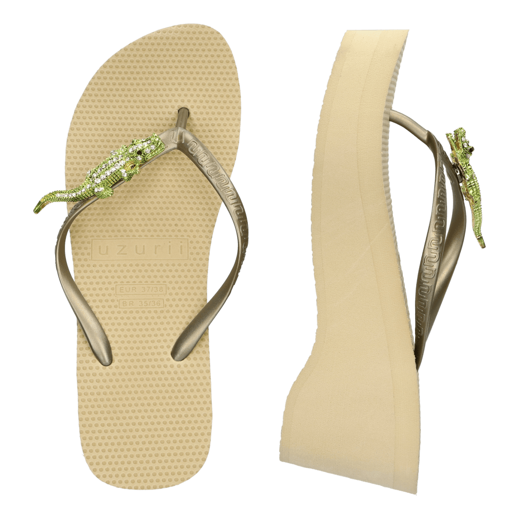 Green Crocodile Switch High Heel Dames Slippers Gold