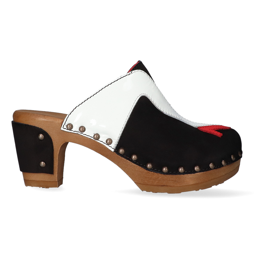 Walk On Wood Dames Clogs Nero Blanco