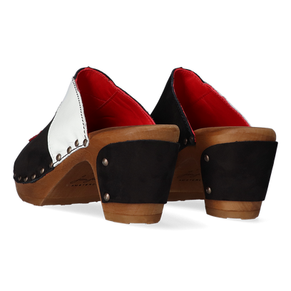 Walk On Wood Dames Clogs Nero Blanco