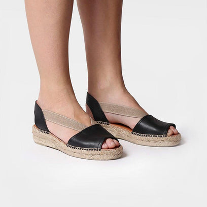 Etna Leren Dames Espadrilles Negre